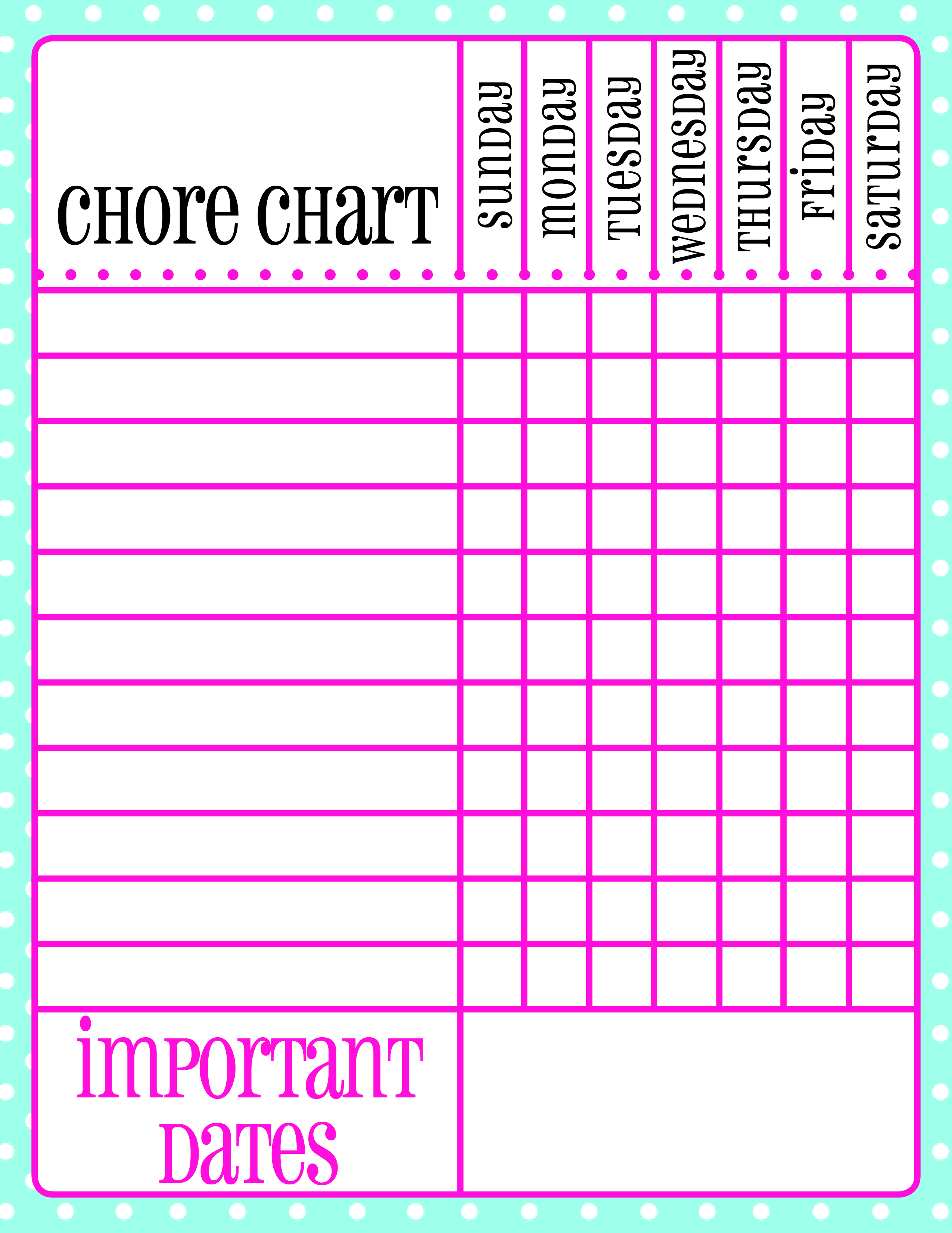 Chore Chart Template Word